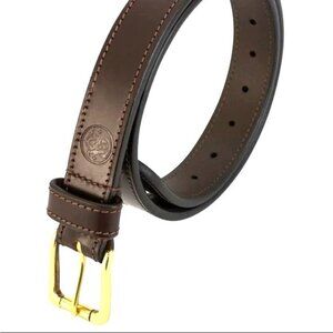 Smith & Wesson Mens Genuine Leather Brown Reinforced Gun Belt With Brass Buckle